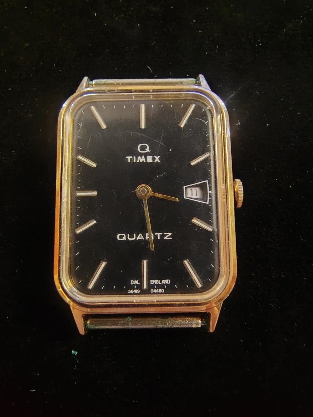 Timex Gold Tone Rectangular Watch with Black Dial